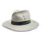 Dominique Cohen knockout neutral hand-tooled designer hat<br>detailed in antiqued silver, a champagne diamond, silk, suede, and sterling silver, angled view <span class='visuallyhidden'>Call, text 323-404-2959 for shopping assistance</span>